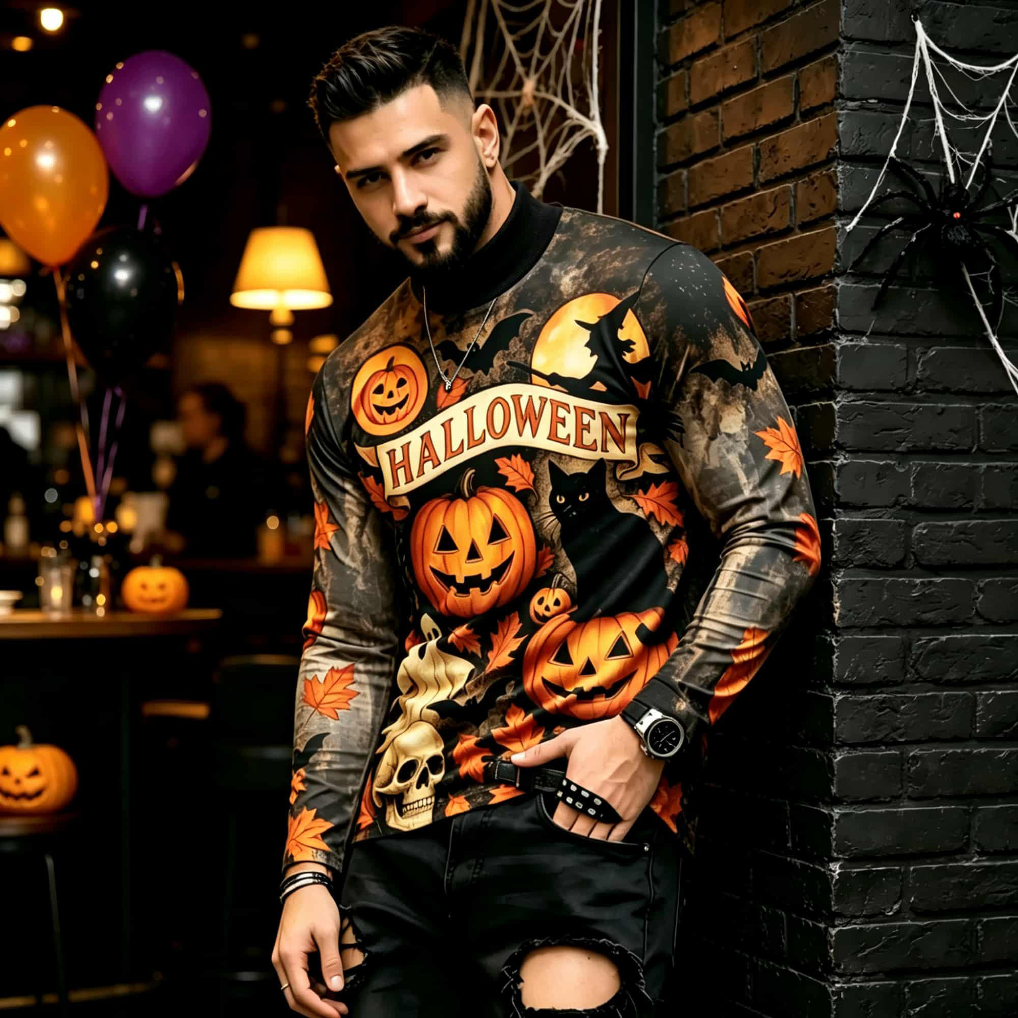 カジュアルファッションストリートスタイル ハロウィンプリント - Fashion Mens Shirt のレビューと価格