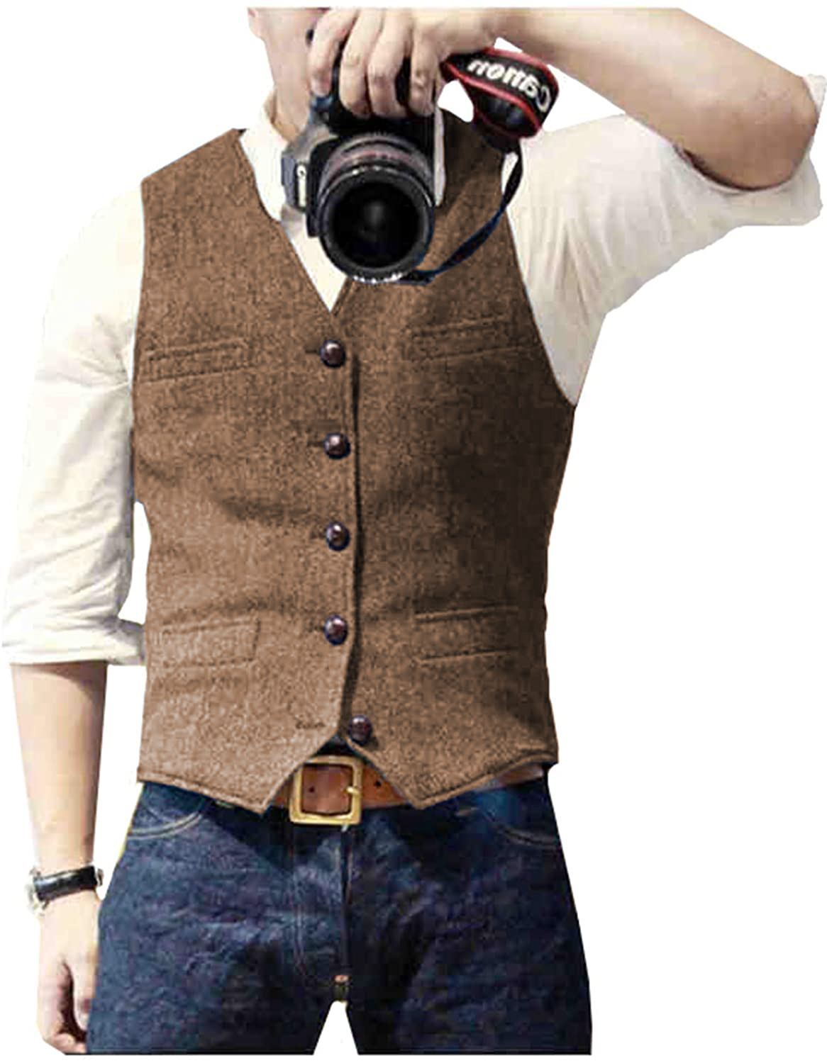 メンズスーツベスト Vネック ウール ヘリンボーンツイード  - Formal Waistcoat Vest のレビューと価格