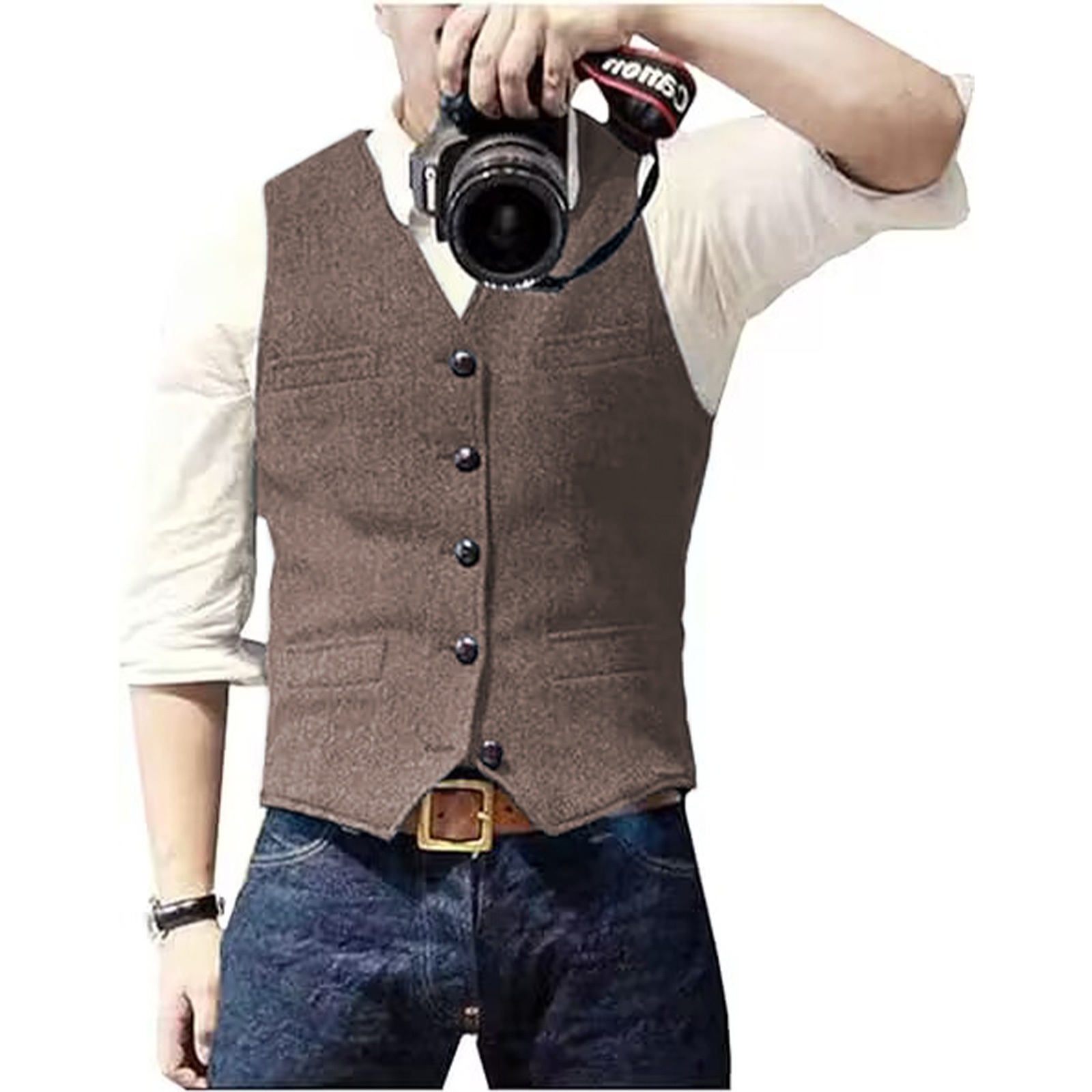 メンズスーツベスト Vネック ウール ヘリンボーンツイード  - Formal Waistcoat Vest のレビューと価格