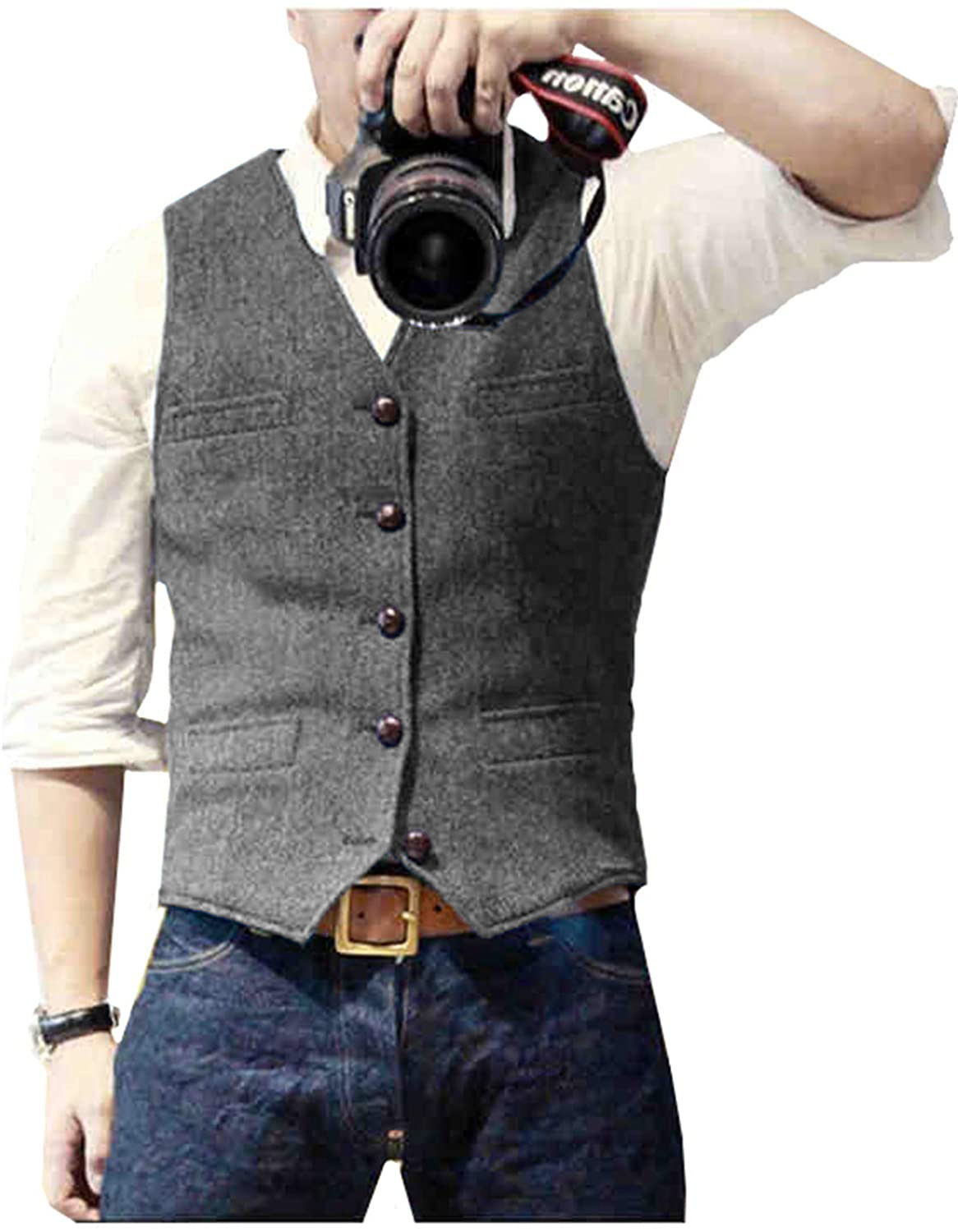 メンズスーツベスト Vネック ウール ヘリンボーンツイード  - Formal Waistcoat Vest のレビューと価格