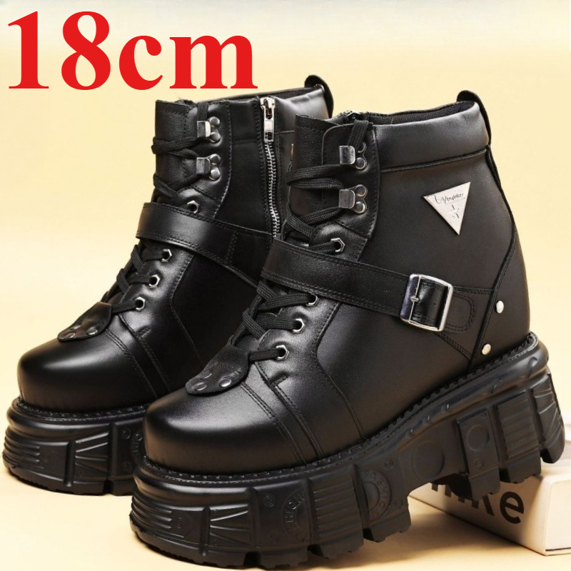 本革オートバイブーツ靴男性用 18 センチメートルエレベータ - Fashion Men'S Boots のレビューと価格