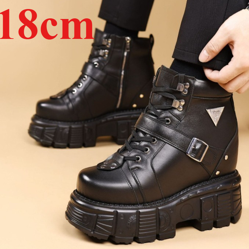 本革オートバイブーツ靴男性用 18 センチメートルエレベータ - Fashion Men'S Boots のレビューと価格