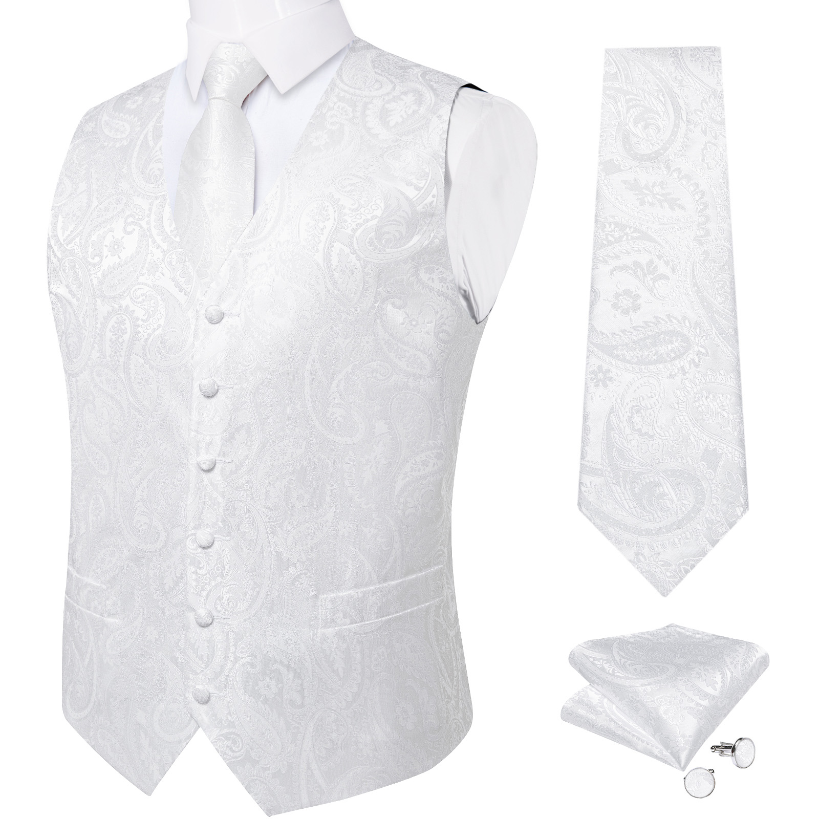 ピュアホワイトウェディングベスト男性用ノースリーブ V ネッ - Formal Waistcoat Vest のレビューと価格