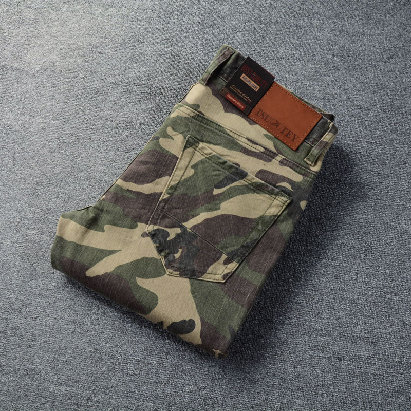 デザイナーファッション男性ジーンズ高品質迷彩ストレッチスリム - Mens Fashion Camo Pants のレビューと価格