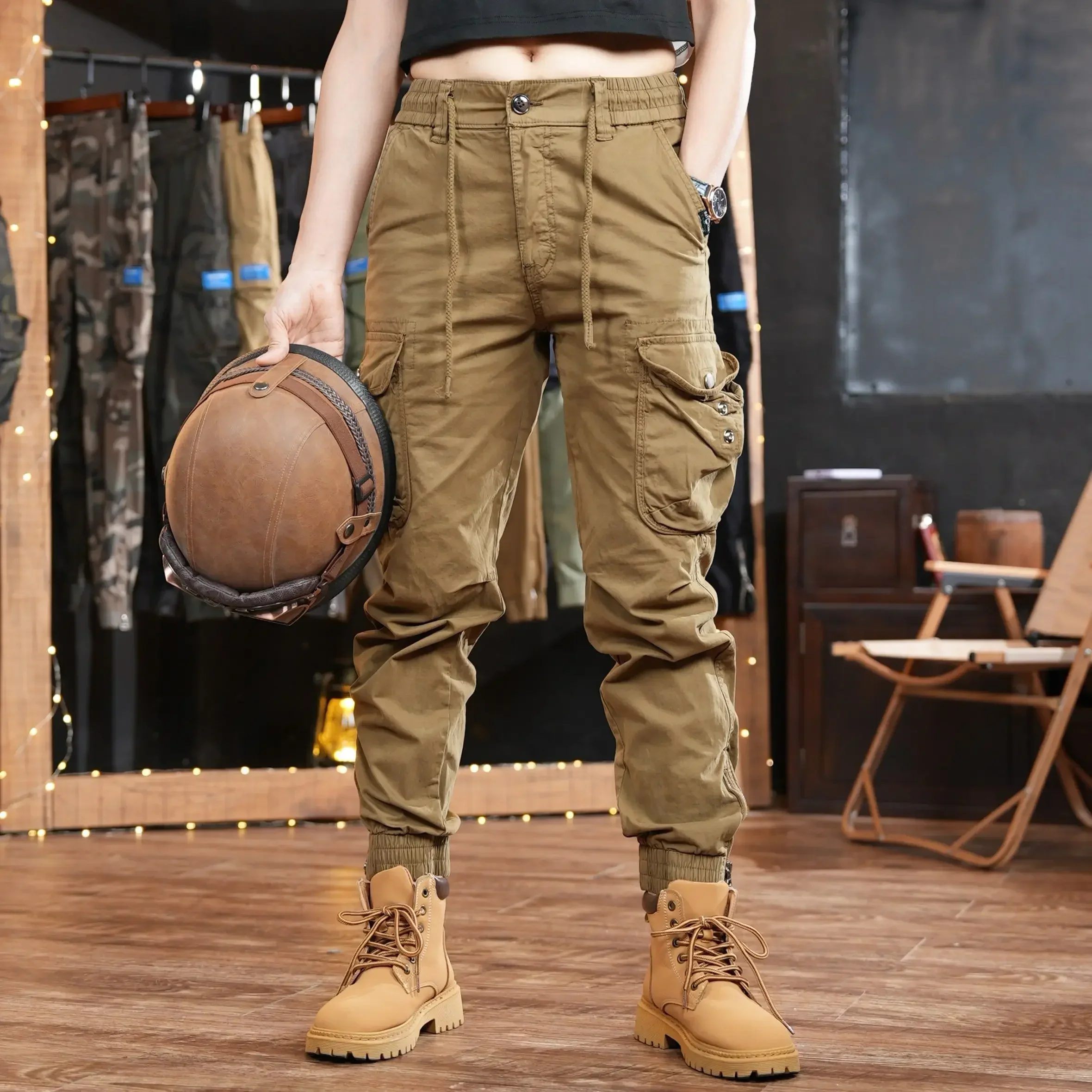 メンズマルチポケットアウトドアカーゴパンツ、khakiハイキ - Men'S Fashion Khaki Pants のレビューと価格