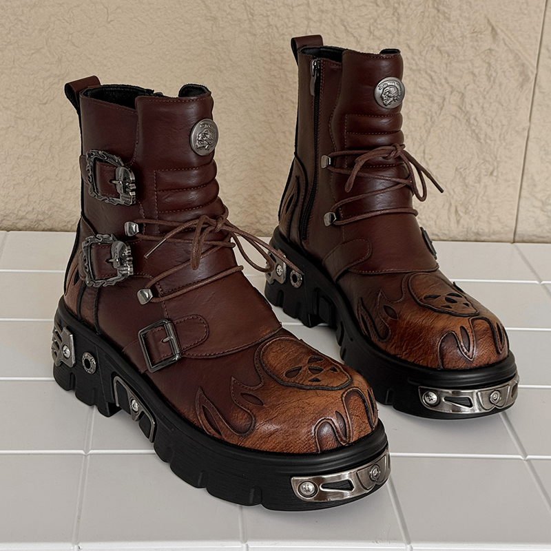 メンズ身長アップパンクスタイルスケルトンフレームメタルバック - Fashion Men'S Boots のレビューと価格