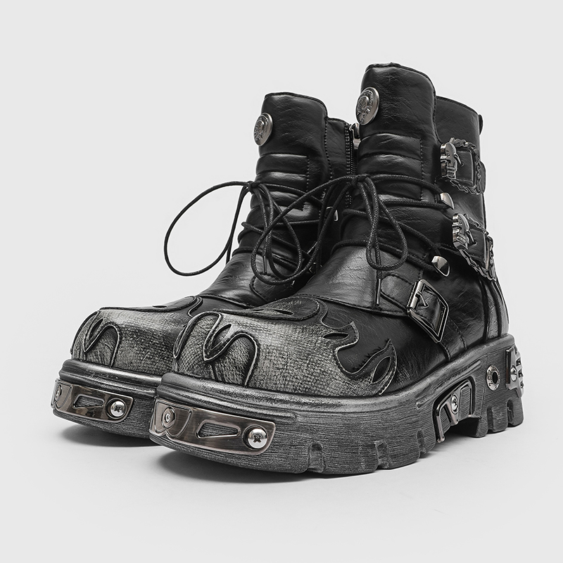 メンズ身長アップパンクスタイルスケルトンフレームメタルバック - Fashion Men'S Boots のレビューと価格
