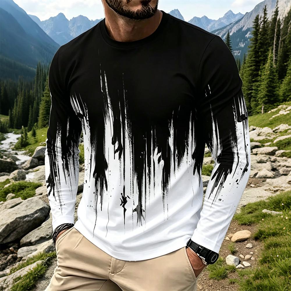 メンズグラデーションインクスプラッシュ長袖Tシャツカジュアル - Fashion Mens Shirt のレビューと価格