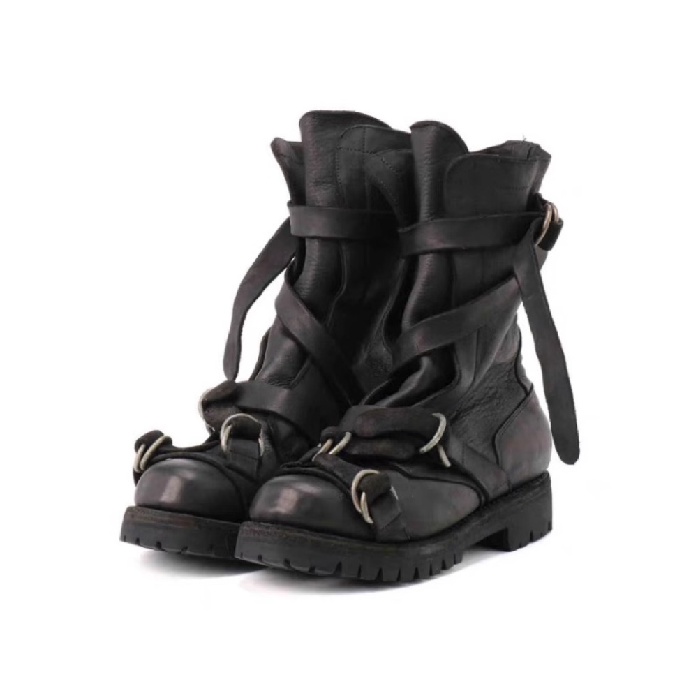 メンズレザーオートバイブーツパンクレトロ厚底ミッドカーフナイ - Men'S Fashion Loafers Shoes のレビューと価格